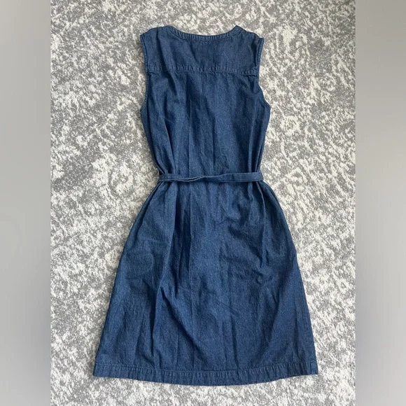 Draper James Belted Sleeveless Chambray Ruffle Shift Dress W/ Pockets - Size XS - Picture 6 of 7